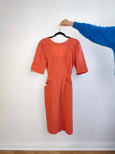Load image into Gallery viewer, The Linen Orange Plain Belt Dress | Vintage Chiara Boni made in Italy flax linen blend spring summer midi dress M
