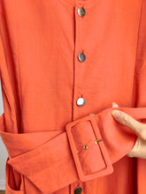 Load image into Gallery viewer, The Linen Orange Plain Belt Dress | Vintage Chiara Boni made in Italy flax linen blend spring summer midi dress M
