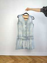 Load image into Gallery viewer, The Wrangler Light Blue Denim Mini dress | Vintage Y2K light white wash jeans spring summer short low waist skirt dress M
