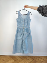 Load image into Gallery viewer, The Sleeveless Embroidery Denim Dress | Vintage light blue jeans embroidered spring summer midi XS
