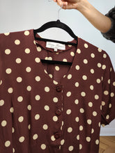 Load image into Gallery viewer, The Burgundy Polka Dot Pattern Dress | Vintage Luciano Scaramucci made in Italy brown red purple dots print midi shirt dress IT42 S
