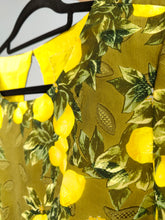 Load image into Gallery viewer, The Yellow Lemon Green Pattern Blouse | Vintage fruit spring summer structural fabric print short sleeve women top M
