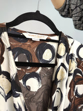 Load image into Gallery viewer, The Brown Cream Coffee Pattern Blouse | Vintage Marino Rinaldi made in Italy wrap print short sleeve women top M
