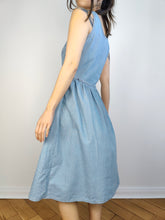 Load image into Gallery viewer, The Sleeveless Embroidery Denim Dress | Vintage light blue jeans embroidered spring summer midi XS
