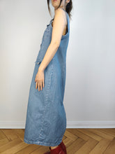 Load image into Gallery viewer, The Dungaree Maxi Denim Dress | Vintage 90s John Baner Overall light blue jeans spring summer long straight dress S-M
