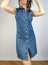 Load image into Gallery viewer, The Morgan Dark Blue Denim Mini dress | Vintage Y2K dark indigo jeans spring summer short sleeveless EU36 S

