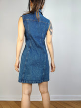 Load image into Gallery viewer, The Morgan Dark Blue Denim Mini dress | Vintage Y2K dark indigo jeans spring summer short sleeveless EU36 S
