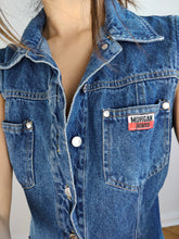 Load image into Gallery viewer, The Morgan Dark Blue Denim Mini dress | Vintage Y2K dark indigo jeans spring summer short sleeveless EU36 S
