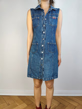 Load image into Gallery viewer, The Morgan Dark Blue Denim Mini dress | Vintage Y2K dark indigo jeans spring summer short sleeveless EU36 S
