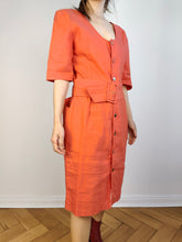Load image into Gallery viewer, The Linen Orange Plain Belt Dress | Vintage Chiara Boni made in Italy flax linen blend spring summer midi dress M
