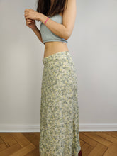 Load image into Gallery viewer, The Light Green Maxi Floral Skirt | Vintage Betty Barclay romantic small flower petit fleur print pattern long maxi length white green M
