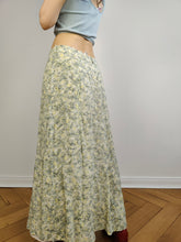 Load image into Gallery viewer, The Light Green Maxi Floral Skirt | Vintage Betty Barclay romantic small flower petit fleur print pattern long maxi length white green M
