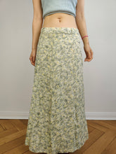 Load image into Gallery viewer, The Light Green Maxi Floral Skirt | Vintage Betty Barclay romantic small flower petit fleur print pattern long maxi length white green M
