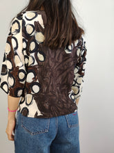Load image into Gallery viewer, The Brown Cream Coffee Pattern Blouse | Vintage Marino Rinaldi made in Italy wrap print short sleeve women top M
