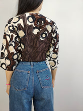 Load image into Gallery viewer, The Brown Cream Coffee Pattern Blouse | Vintage Marino Rinaldi made in Italy wrap print short sleeve women top M
