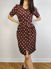 Load image into Gallery viewer, The Burgundy Polka Dot Pattern Dress | Vintage Luciano Scaramucci made in Italy brown red purple dots print midi shirt dress IT42 S
