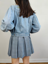 Load image into Gallery viewer, The Bianca Maria Caselli Embroidery Denim Jacket | Vintage 80s rare tulip flower floral rhine stones embroidered light blue jeans crop short jacket women S
