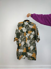 Load image into Gallery viewer, The Silk Green Yellow Baroque Pattern Shirt | Vintage 90s Fashion Sebat silk spring summer short sleeve crazy print festival unisex men 45/46 XXL
