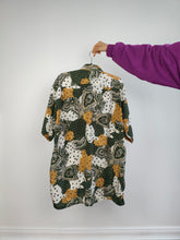 Load image into Gallery viewer, The Silk Green Yellow Baroque Pattern Shirt | Vintage 90s Fashion Sebat silk spring summer short sleeve crazy print festival unisex men 45/46 XXL
