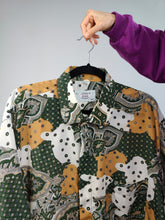Load image into Gallery viewer, The Silk Green Yellow Baroque Pattern Shirt | Vintage 90s Fashion Sebat silk spring summer short sleeve crazy print festival unisex men 45/46 XXL

