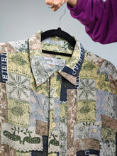 Load image into Gallery viewer, The Silk Beige Yellow Patch Pattern Shirt | Vintage 90s Angelo Litrico 100% silk short sleeve crazy print unisex men 41/42 L
