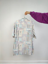 Load image into Gallery viewer, The Light White Purple Blue Pattern Shirt | Vintage 90s New Fast viscose blend spring summer short sleeve crazy pattern festival unisex men 41/42 L
