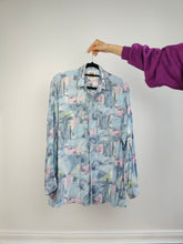 Load image into Gallery viewer, The Baby Blue Art Pattern Shirt | Vintage 90s Talk of The Town viscose blue pink long sleeve art abstract crazy print unisex men 41/42 L
