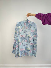 Load image into Gallery viewer, The Baby Blue Art Pattern Shirt | Vintage 90s Talk of The Town viscose blue pink long sleeve art abstract crazy print unisex men 41/42 L
