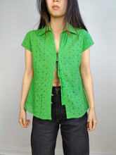 Load image into Gallery viewer, The Cotton Green Plain Embroidery Blouse | Vintage embroidered short sleeve women shirt top S
