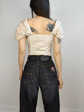 Load image into Gallery viewer, The Beige Puff Sleeve Corset Top | Vintage Second Hand cotton cream check flower floral Riflesso Donna made in Italy XS-S
