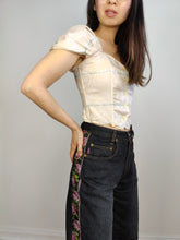 Load image into Gallery viewer, The Beige Puff Sleeve Corset Top | Vintage Second Hand cotton cream check flower floral Riflesso Donna made in Italy XS-S
