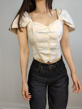 Load image into Gallery viewer, The Beige Puff Sleeve Corset Top | Vintage Second Hand cotton cream check flower floral Riflesso Donna made in Italy XS-S
