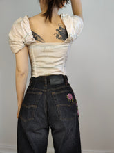 Load image into Gallery viewer, The Beige Puff Sleeve Corset Top | Vintage Second Hand cotton cream check flower floral Riflesso Donna made in Italy XS-S
