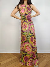 Load image into Gallery viewer, The Tropical Maxi Print Dress | Vintage second hand pink green yellow pattern summer spring long maxi dress XS
