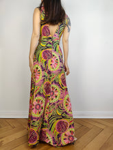 Load image into Gallery viewer, The Tropical Maxi Print Dress | Vintage second hand pink green yellow pattern summer spring long maxi dress XS
