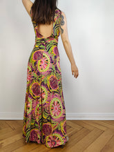 Load image into Gallery viewer, The Tropical Maxi Print Dress | Vintage second hand pink green yellow pattern summer spring long maxi dress XS
