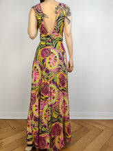 Load image into Gallery viewer, The Tropical Maxi Print Dress | Vintage second hand pink green yellow pattern summer spring long maxi dress XS
