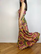 Load image into Gallery viewer, The Tropical Maxi Print Dress | Vintage second hand pink green yellow pattern summer spring long maxi dress XS
