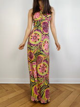Load image into Gallery viewer, The Tropical Maxi Print Dress | Vintage second hand pink green yellow pattern summer spring long maxi dress XS
