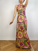Load image into Gallery viewer, The Tropical Maxi Print Dress | Vintage second hand pink green yellow pattern summer spring long maxi dress XS
