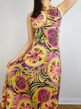 Load image into Gallery viewer, The Tropical Maxi Print Dress | Vintage second hand pink green yellow pattern summer spring long maxi dress XS
