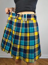 Load image into Gallery viewer, The Yellow Blue Tartan Mini Skirt | Vintage checker pattern plaid kilt school mini skirt S
