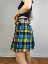 Load image into Gallery viewer, The Yellow Blue Tartan Mini Skirt | Vintage checker pattern plaid kilt school mini skirt S
