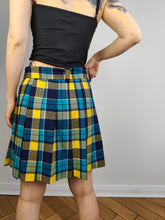 Load image into Gallery viewer, The Yellow Blue Tartan Mini Skirt | Vintage checker pattern plaid kilt school mini skirt S
