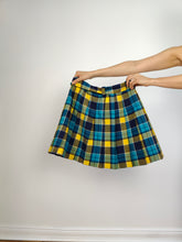Load image into Gallery viewer, The Yellow Blue Tartan Mini Skirt | Vintage checker pattern plaid kilt school mini skirt S
