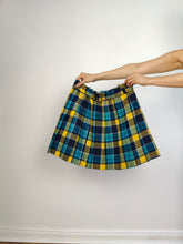 Load image into Gallery viewer, The Yellow Blue Tartan Mini Skirt | Vintage checker pattern plaid kilt school mini skirt S
