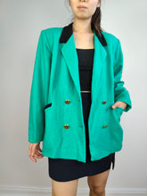 Load image into Gallery viewer, The Turquoise Blazer | Vintage wool turquoise green plain blazer jacket S-M
