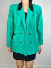 Load image into Gallery viewer, The Turquoise Blazer | Vintage wool turquoise green plain blazer jacket S-M
