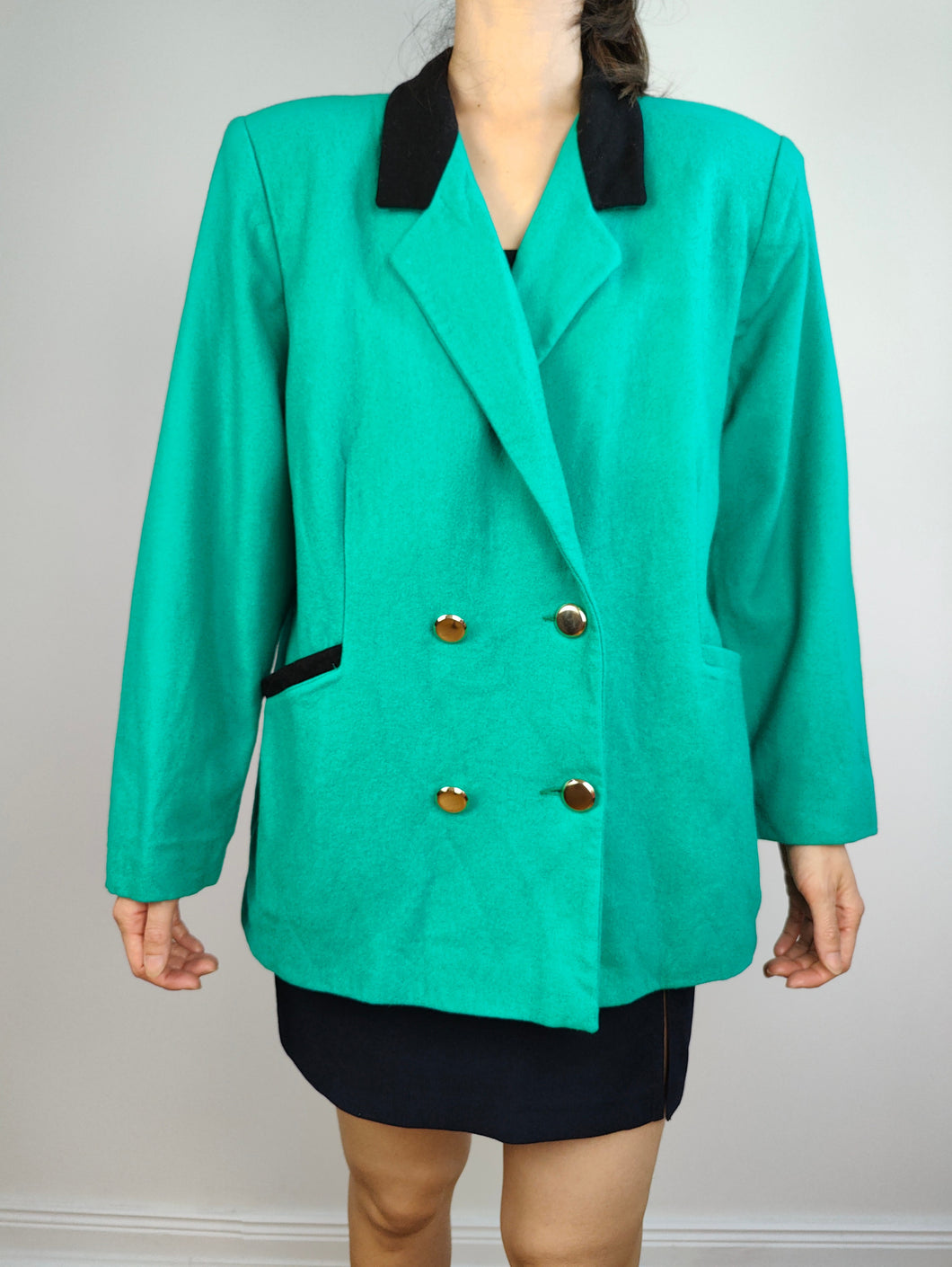The Turquoise Blazer | Vintage wool turquoise green plain blazer jacket S-M