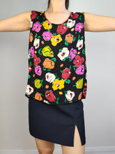 Load image into Gallery viewer, The Silk Black Red Flower Sleeveless Vest | Vintage shiny print pattern cami tank top M
